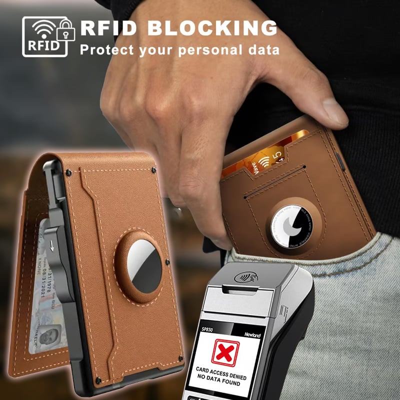 Skanto | 🔥Pop Up Aluminum Case Money Clip Slim Leather Slots Credit Card Holders RFID Blocking Bifold Minimalist Wallet
