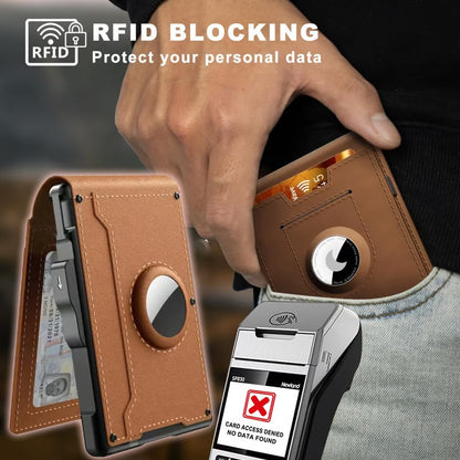 Skanto | 🔥Pop Up Aluminum Case Money Clip Slim Leather Slots Credit Card Holders RFID Blocking Bifold Minimalist Wallet