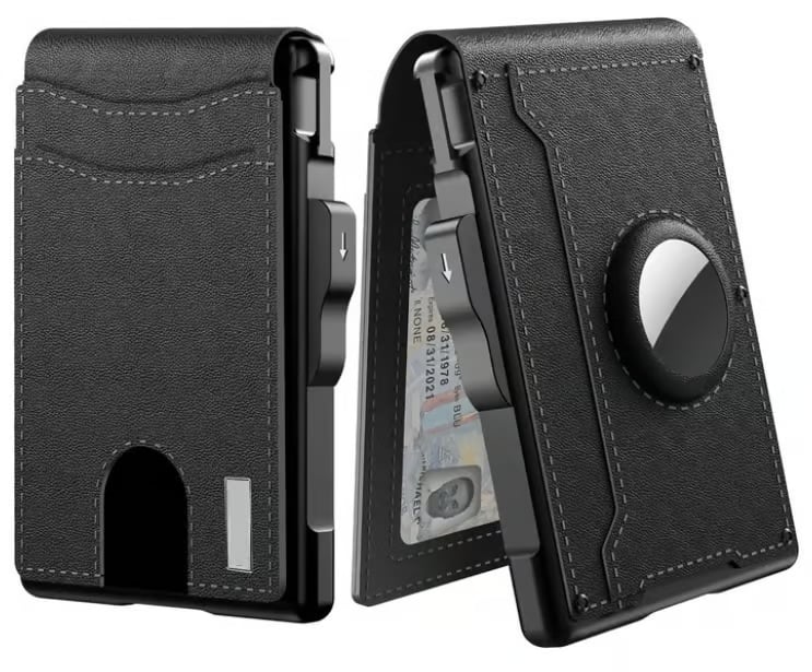 Skanto | 🔥Pop Up Aluminum Case Money Clip Slim Leather Slots Credit Card Holders RFID Blocking Bifold Minimalist Wallet