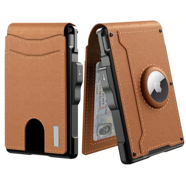 Skanto | 🔥Pop Up Aluminum Case Money Clip Slim Leather Slots Credit Card Holders RFID Blocking Bifold Minimalist Wallet