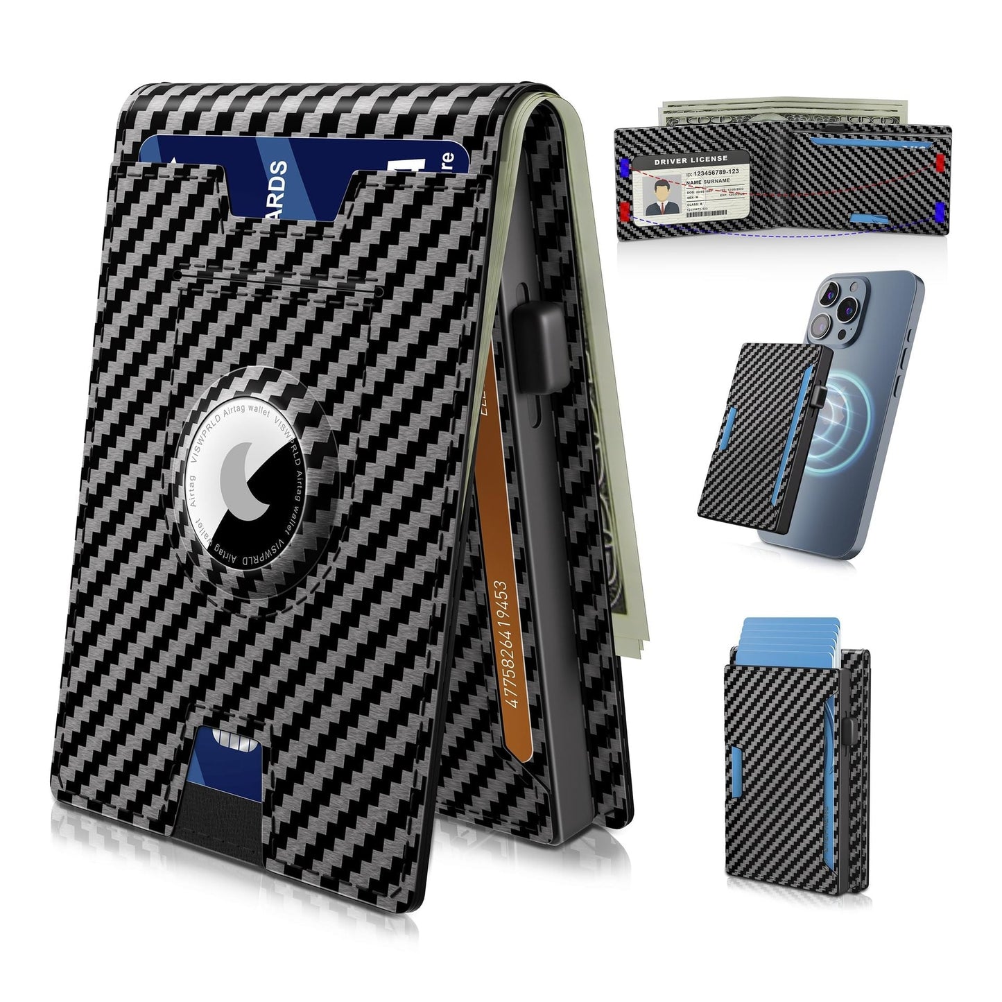 Skanto | 🔥Pop Up Aluminum Case Money Clip Slim Leather Slots Credit Card Holders RFID Blocking Bifold Minimalist Wallet
