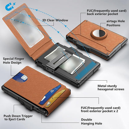 Men's wallet – with a flip-open aluminum case. Minimalist wallet with a leather money clip and space for credit cards. RFID protection.