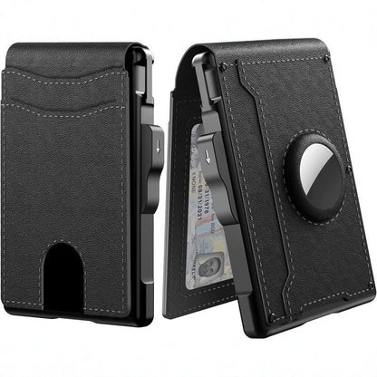 Men's wallet – with a flip-open aluminum case. Minimalist wallet with a leather money clip and space for credit cards. RFID protection.