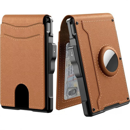 Men's wallet – with a flip-open aluminum case. Minimalist wallet with a leather money clip and space for credit cards. RFID protection.