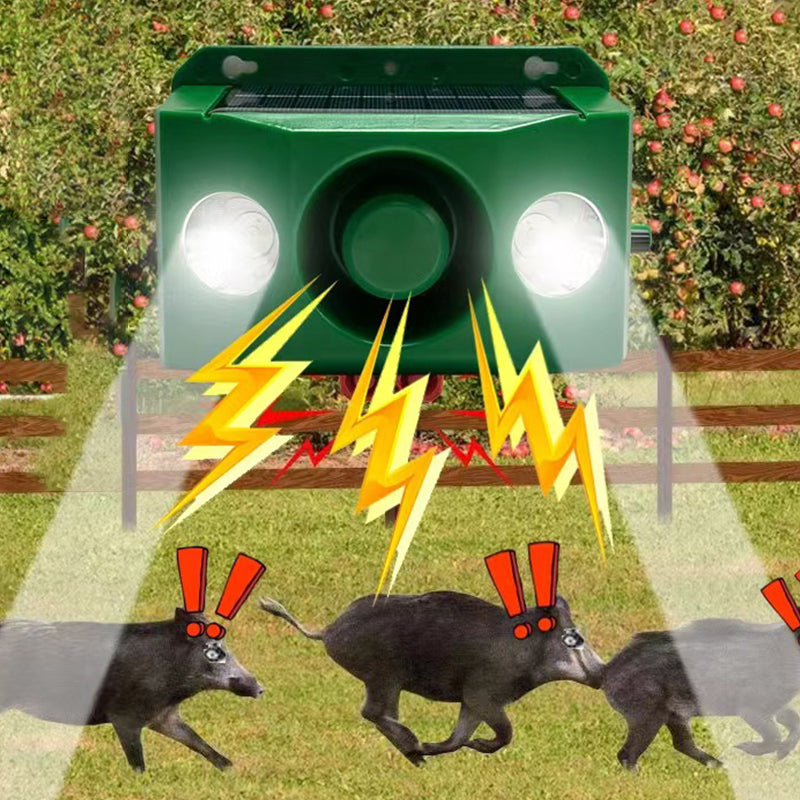 Solar-powered animal repellent device | Flashing LED & acoustic alarm | Weatherproof for outdoor use