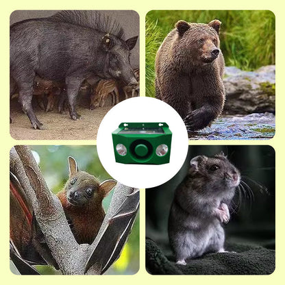Solar-powered animal repellent device | Flashing LED & acoustic alarm | Weatherproof for outdoor use