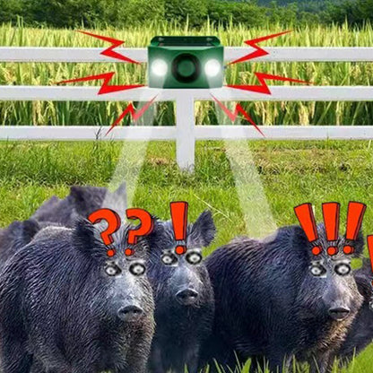 Solar-powered animal repellent device | Flashing LED & acoustic alarm | Weatherproof for outdoor use