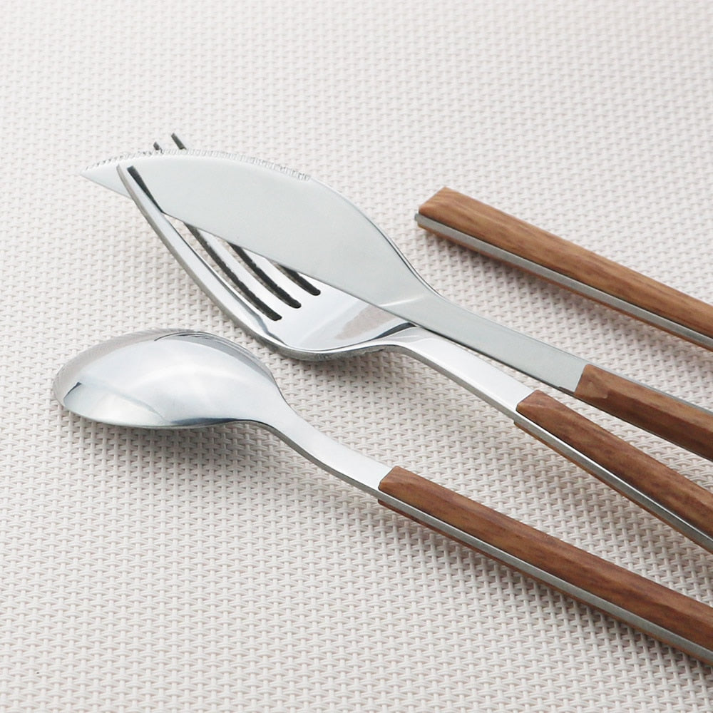 Stainless Steel Cutlery Set Imitation Wood Marble Handle Set | Karnz