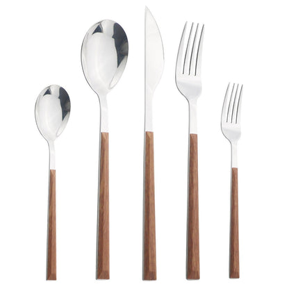 Stainless Steel Cutlery Set Imitation Wood Marble Handle Set | Karnz