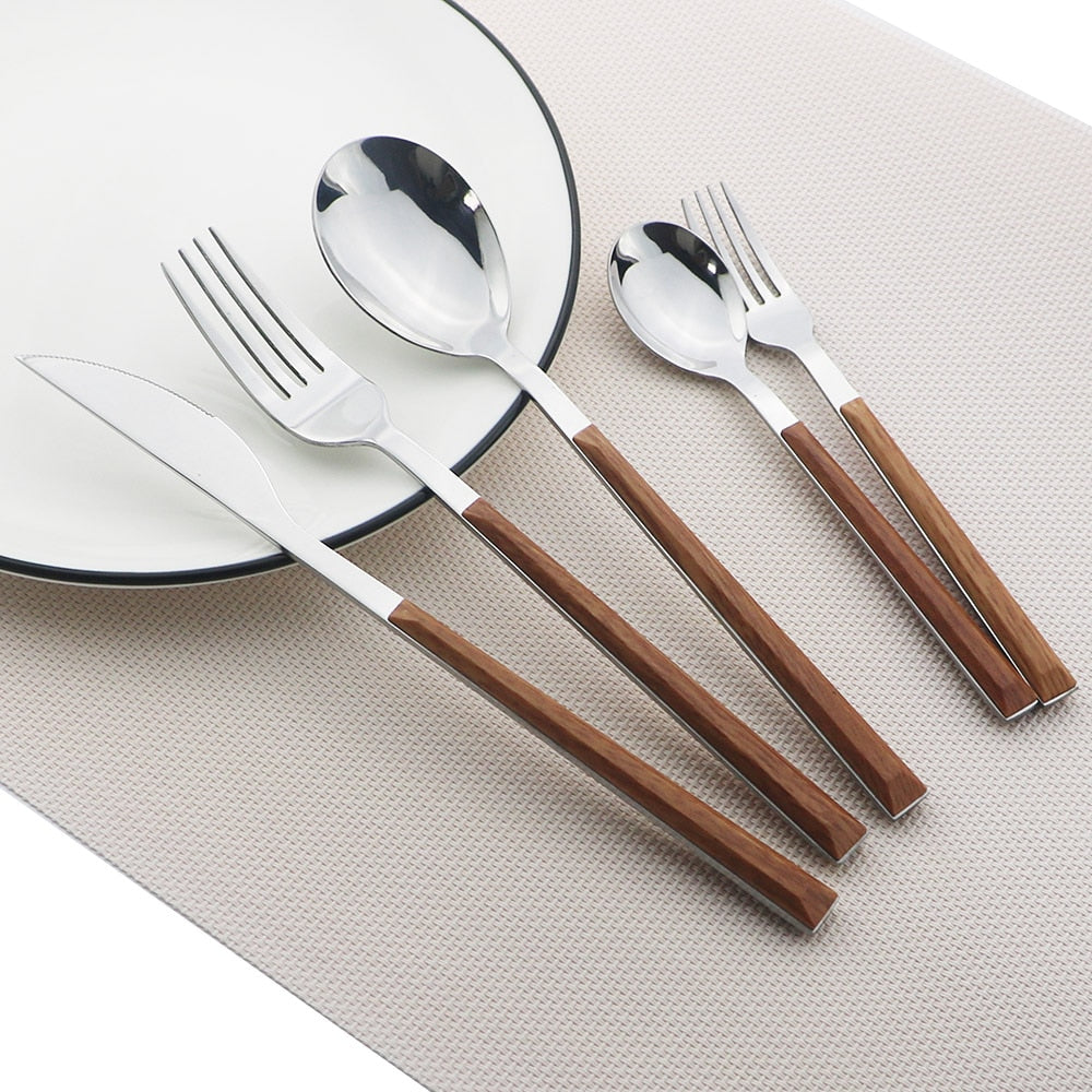 Stainless Steel Cutlery Set Imitation Wood Marble Handle Set | Karnz