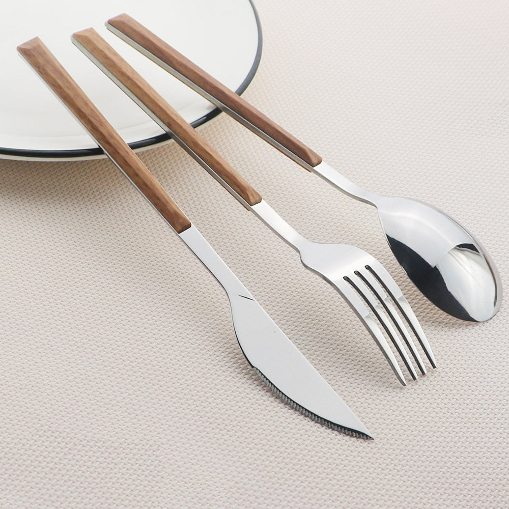 Stainless Steel Cutlery Set Imitation Wood Marble Handle Set | Karnz
