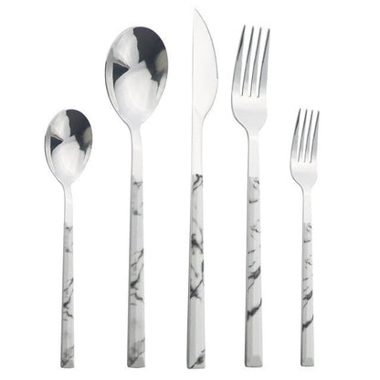 Stainless Steel Cutlery Set Imitation Wood Marble Handle Set | Karnz