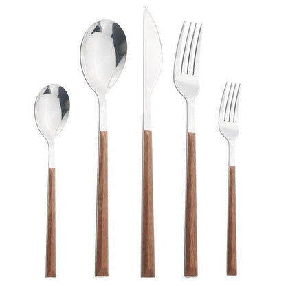 Stainless Steel Cutlery Set Imitation Wood Marble Handle Set | Karnz