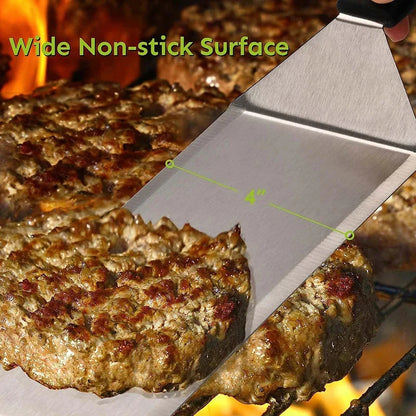 Stainless Steel Long Grill Spatula with Cutting Edges Scraper Tool | Bowlift