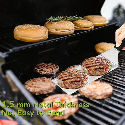 Stainless Steel Long Grill Spatula with Cutting Edges Scraper Tool | Bowlift
