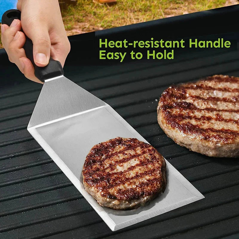Stainless Steel Long Grill Spatula with Cutting Edges Scraper Tool | Bowlift