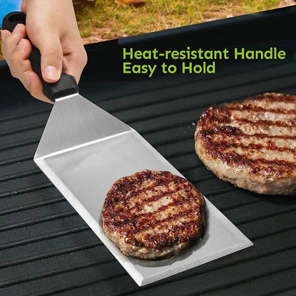 Stainless Steel Long Grill Spatula with Cutting Edges Scraper Tool | Bowlift