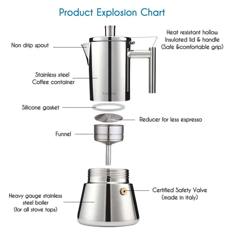 Stainless steel stove espresso maker moka pot coffee machine | Karnz
