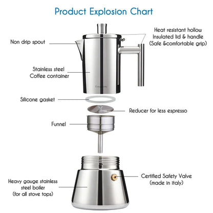 Stainless steel stove espresso maker moka pot coffee machine | Karnz