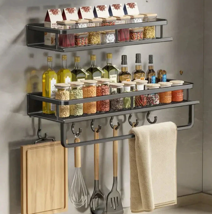 Skanto | Metal Wall Shelf for Kitchen | Space-Saving Storage | Black