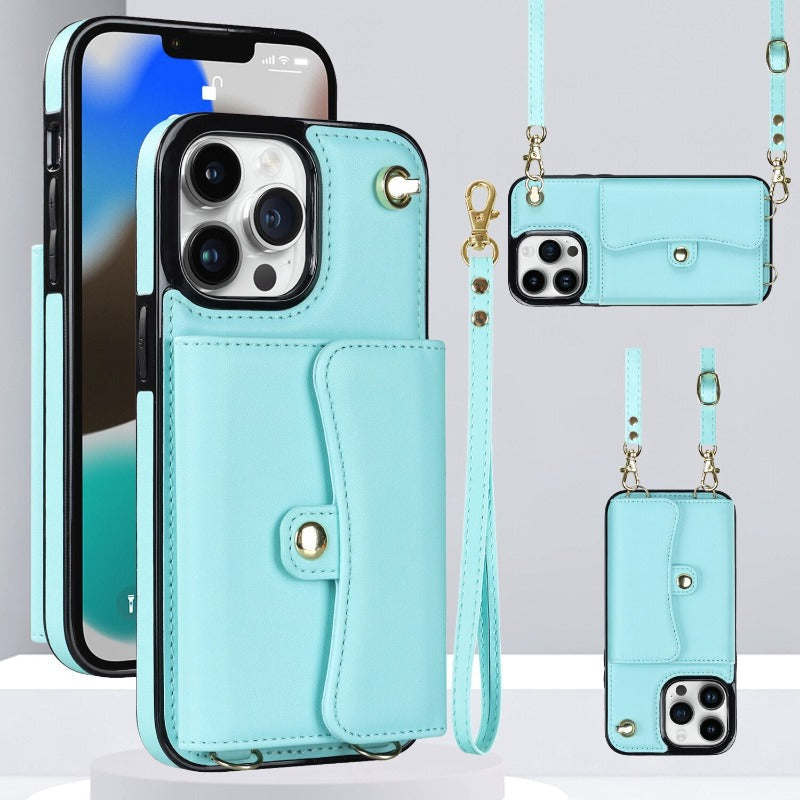Leather shoulder bag with tote bag and lanyard for the iPhone