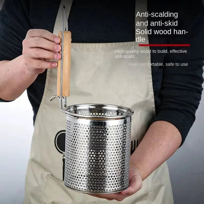 Thickened Stainless Steel Funnel Wooden Handle Pasta Basket Strainer | Bowlift