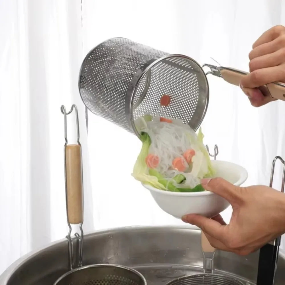 Thickened Stainless Steel Funnel Wooden Handle Pasta Basket Strainer | Bowlift