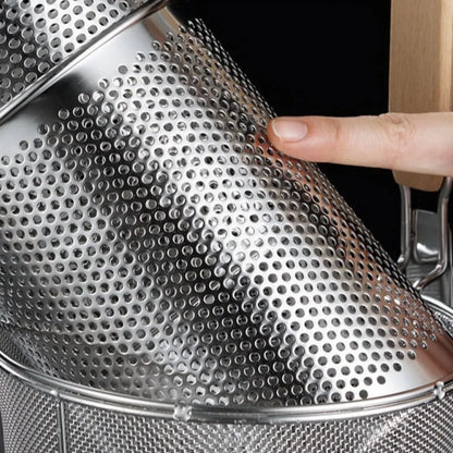 Thickened Stainless Steel Funnel Wooden Handle Pasta Basket Strainer | Bowlift