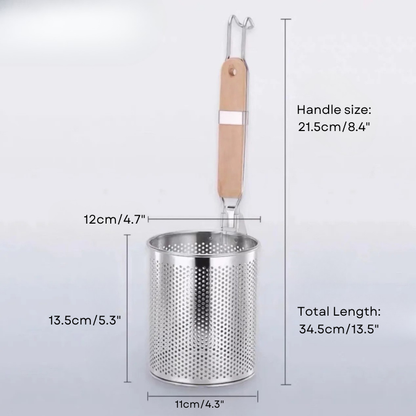 Thickened Stainless Steel Funnel Wooden Handle Pasta Basket Strainer | Bowlift