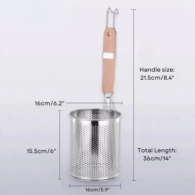 Thickened Stainless Steel Funnel Wooden Handle Pasta Basket Strainer | Bowlift