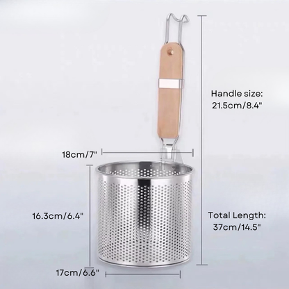 Thickened Stainless Steel Funnel Wooden Handle Pasta Basket Strainer | Bowlift