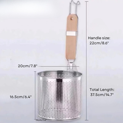 Thickened Stainless Steel Funnel Wooden Handle Pasta Basket Strainer | Bowlift