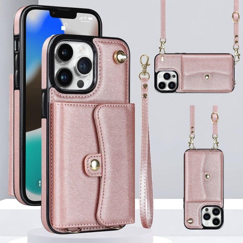 Leather shoulder bag with tote bag and lanyard for the iPhone