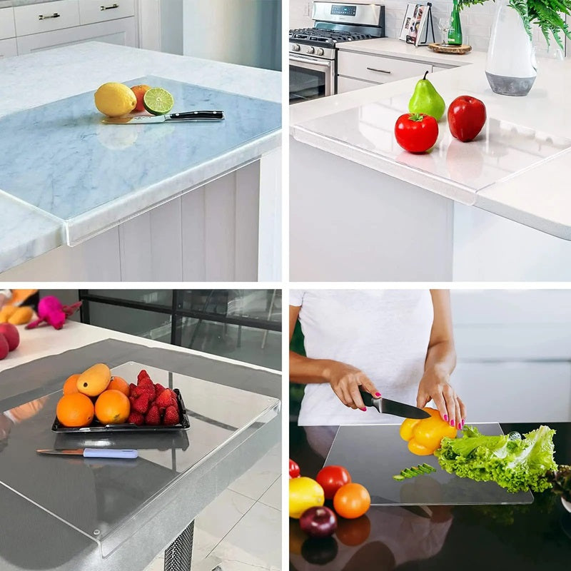 Skanto | Clear Cutting Board with Edge | Transparent Acrylic Kitchen Countertop Protector