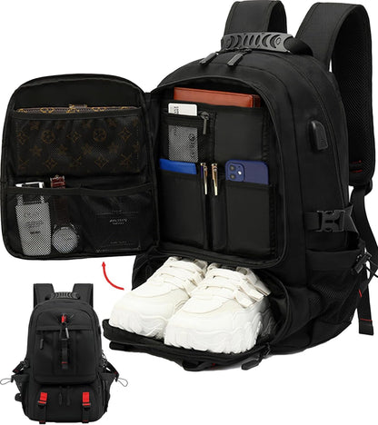 60L waterproof travel laptop backpack with USB port and shoe compartment | Karnz