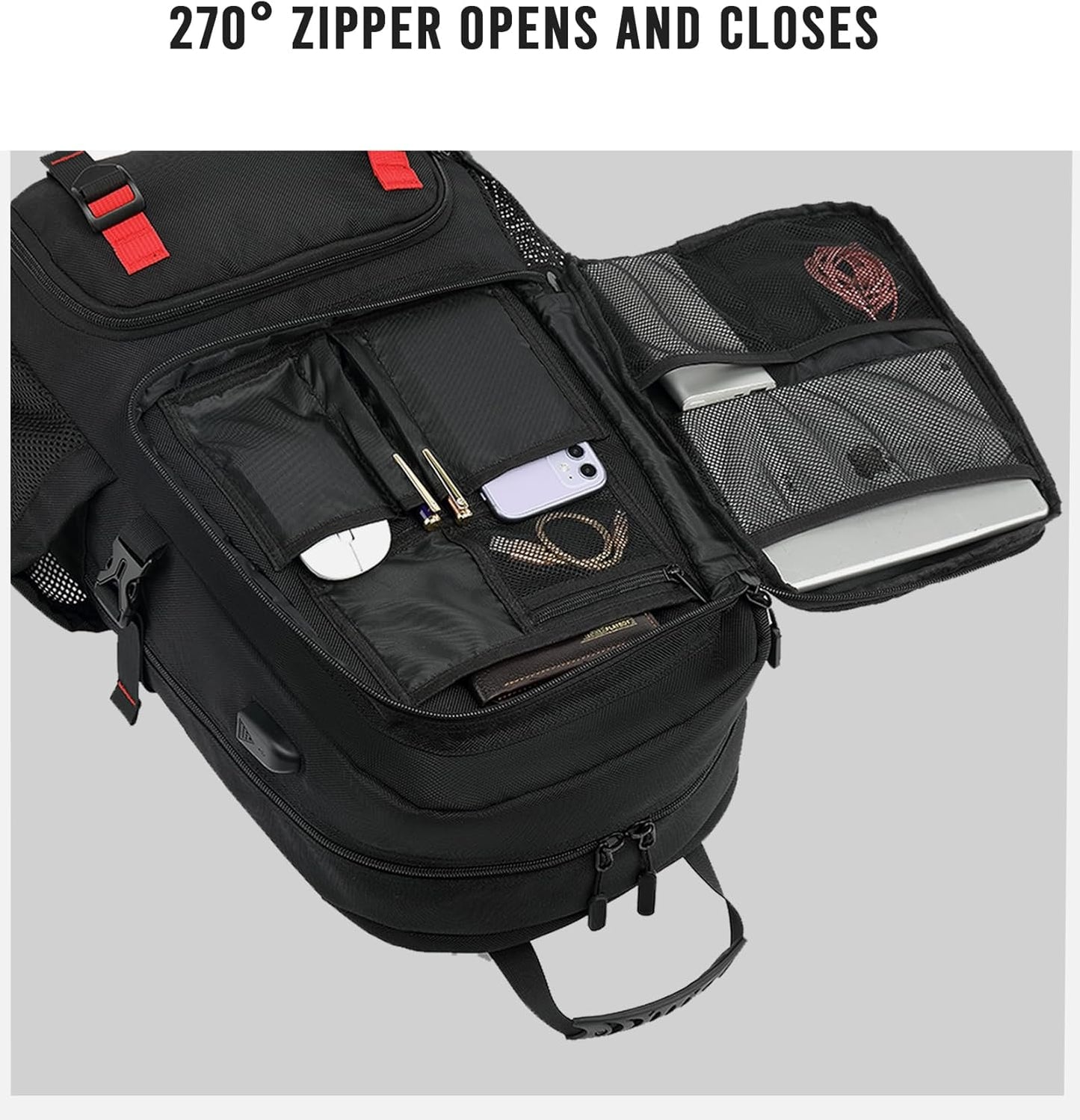60L waterproof travel laptop backpack with USB port and shoe compartment | Karnz