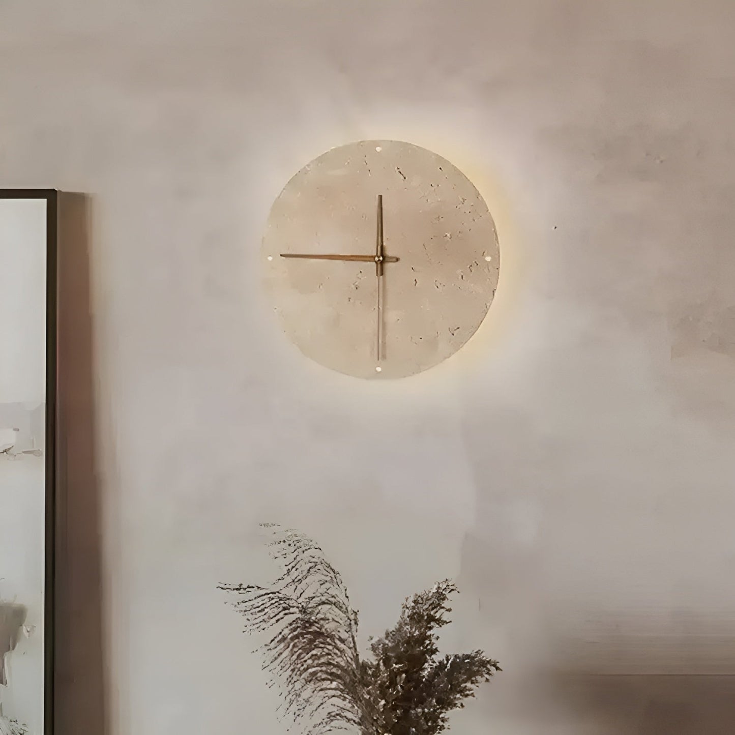 Travertine Wall Clock with LED Light – Minimalistic & Decorative | High-Quality Natural Stone Clock | Bowlift