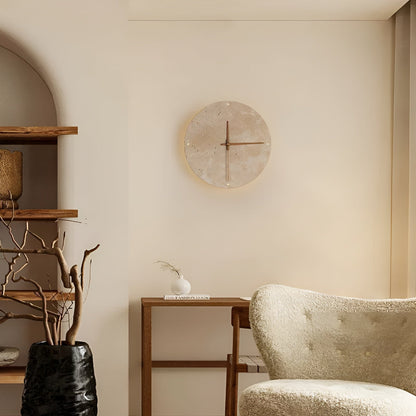 Travertine Wall Clock with LED Light – Minimalistic & Decorative | High-Quality Natural Stone Clock | Bowlift