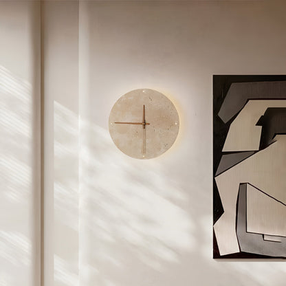 Travertine Wall Clock with LED Light – Minimalistic & Decorative | High-Quality Natural Stone Clock | Bowlift