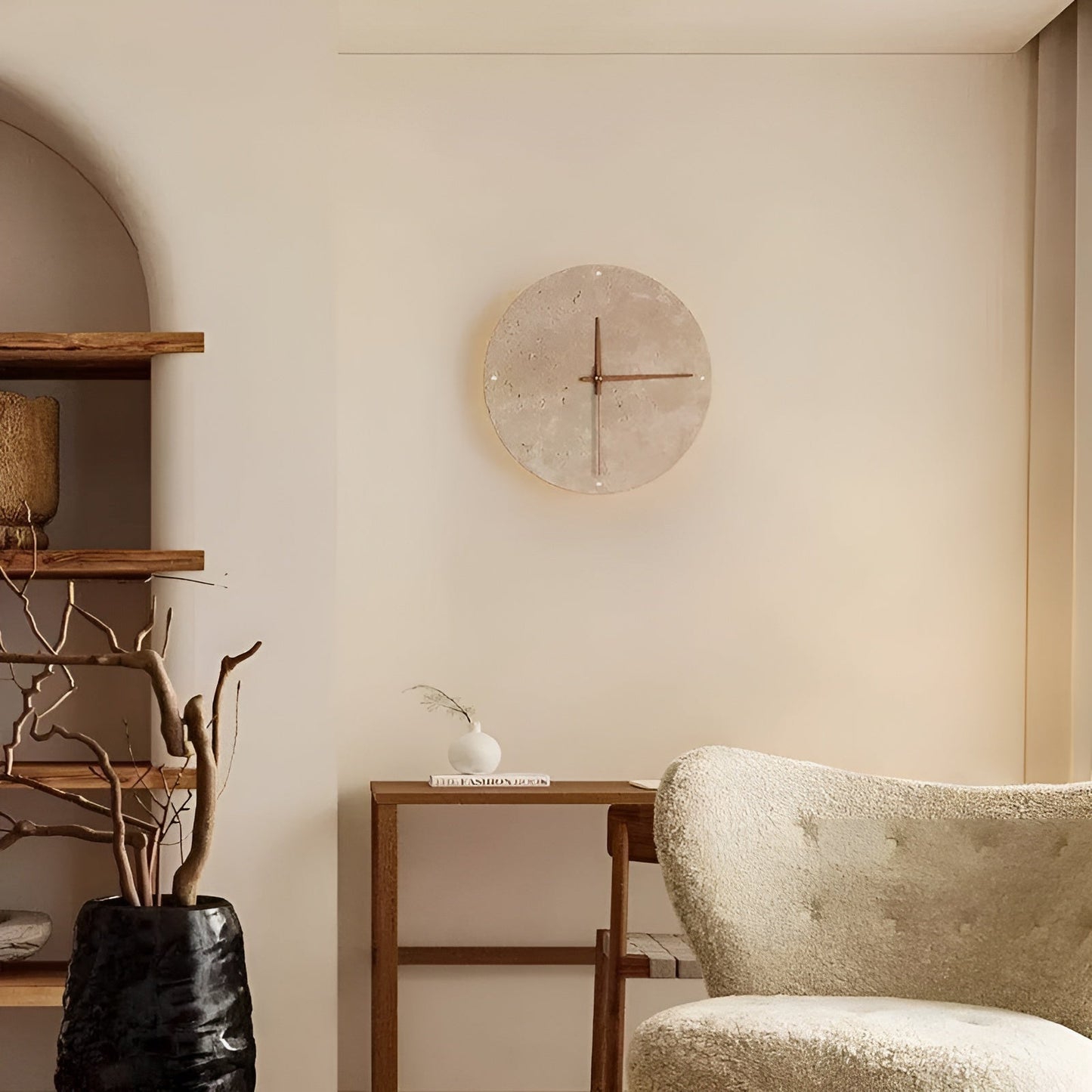 Travertine Wall Clock with LED Light – Minimalistic & Decorative | High-Quality Natural Stone Clock | Bowlift