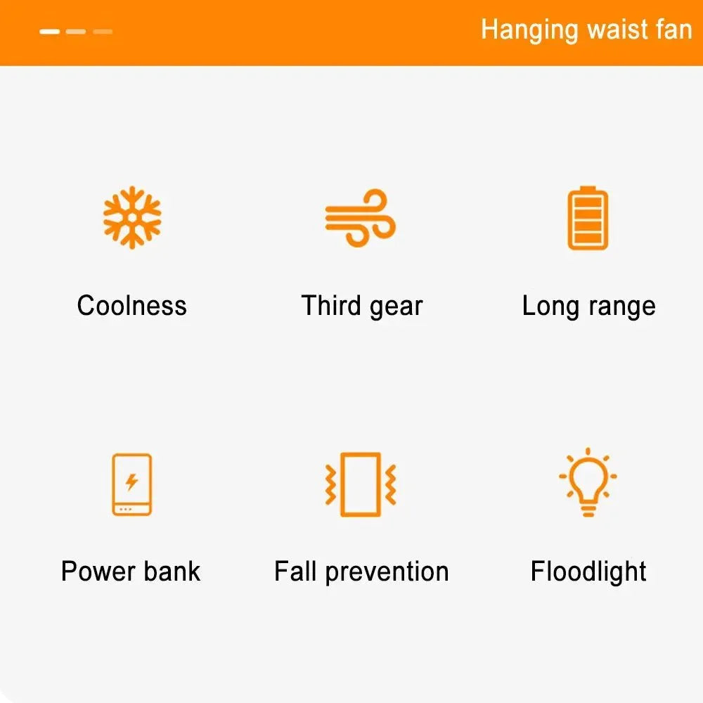 Portable Waist Clip Fan | USB Rechargeable Hanging Fan for Outdoor, Camping, Running, Sports | Bowlift