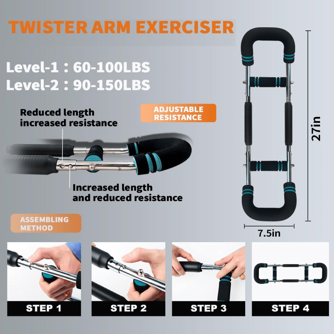 Skanto | TwisterFlex Adjustable Power Twister – Strengthen Forearms, Triceps & Chest – Durable, Portable Strength Bar – Adjustable Resistance