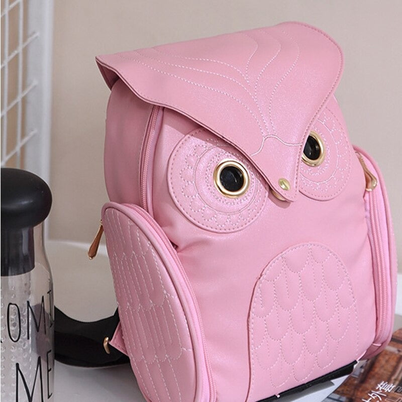 PU Leather Owl Print Backpack for Women – Multi-Pocket Design | Bowlift