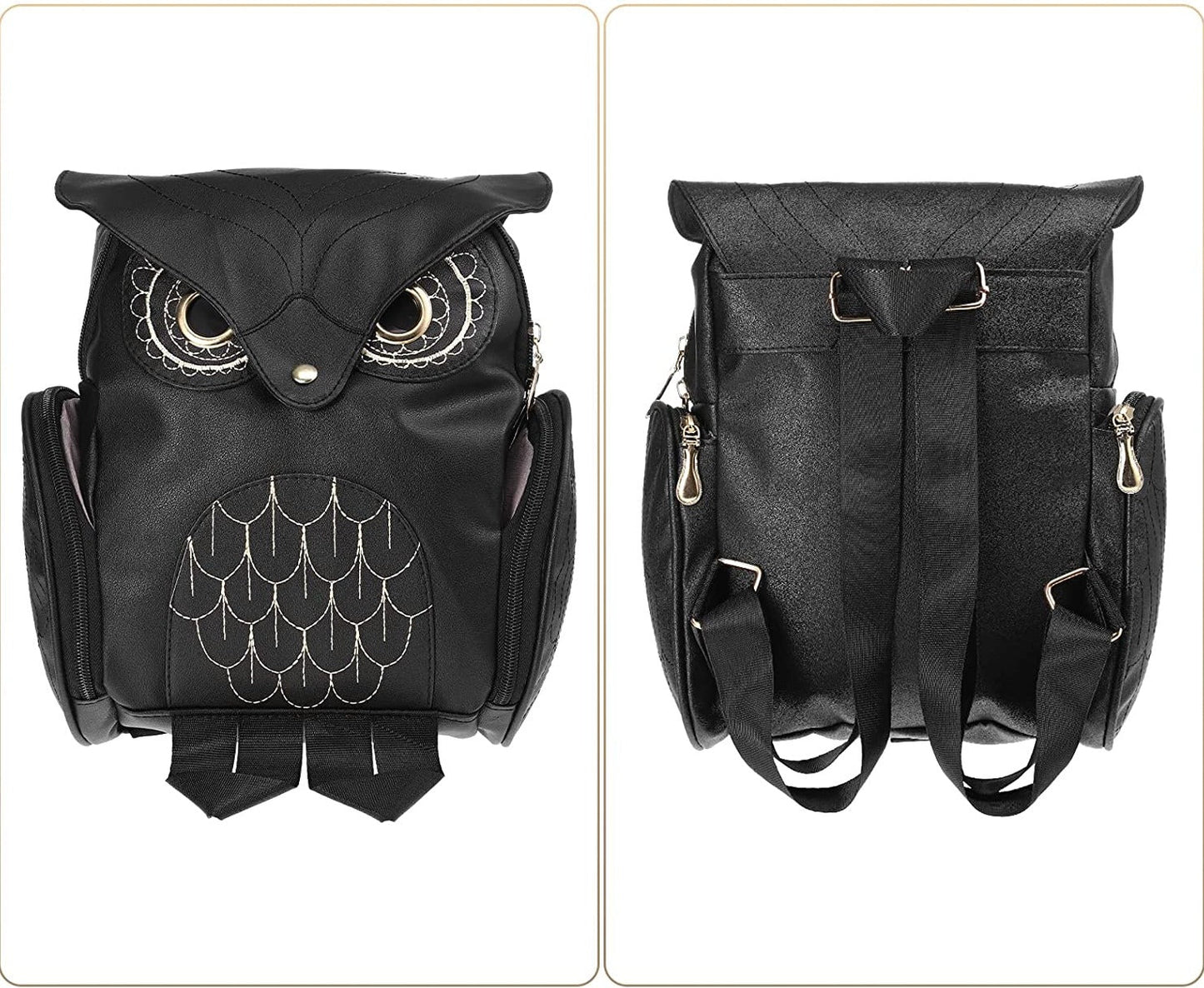 PU Leather Owl Print Backpack for Women – Multi-Pocket Design | Bowlift