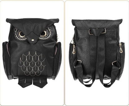 PU Leather Owl Print Backpack for Women – Multi-Pocket Design | Bowlift