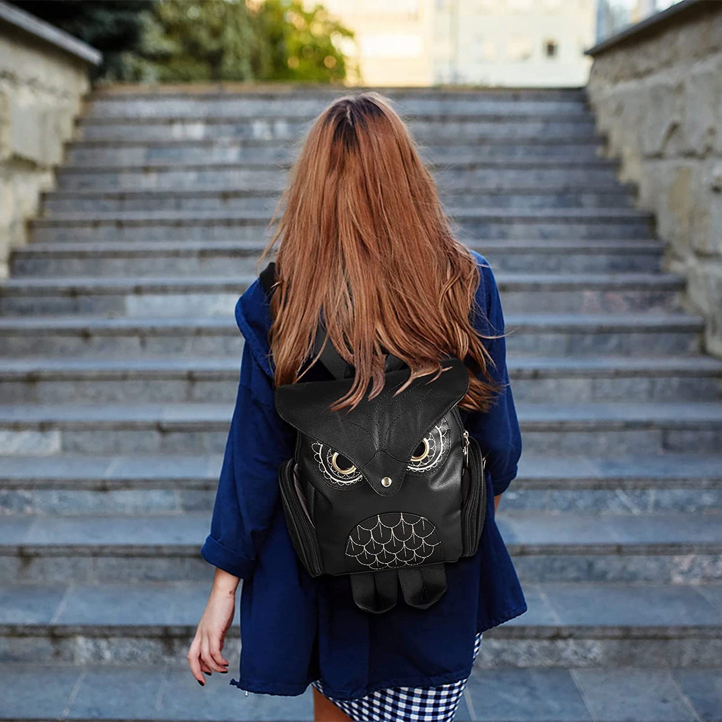 PU Leather Owl Print Backpack for Women – Multi-Pocket Design | Bowlift