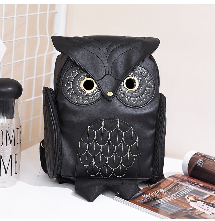 PU Leather Owl Print Backpack for Women – Multi-Pocket Design | Bowlift
