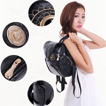PU Leather Owl Print Backpack for Women – Multi-Pocket Design | Bowlift