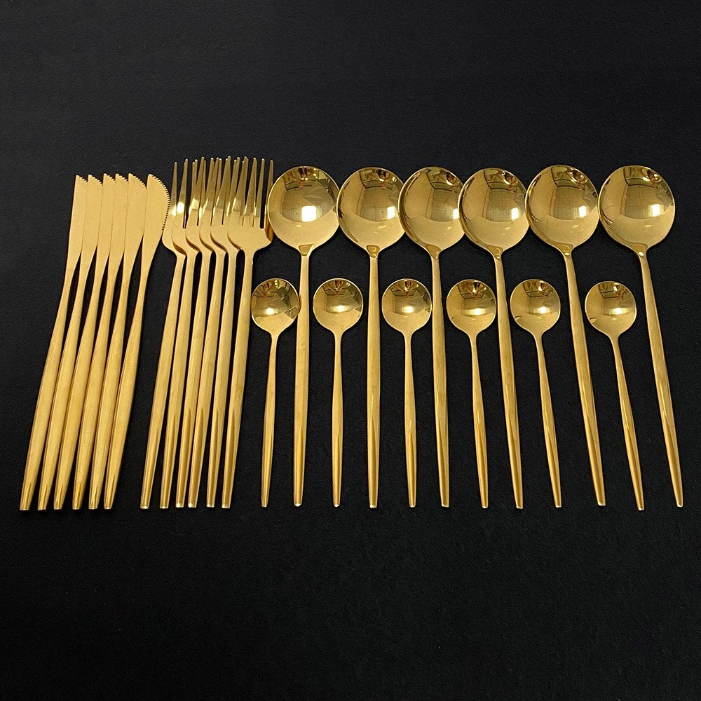 Skanto | RoyalGlimmer Gold Cutlery Set - Gold Cutlery Set for a Luxurious Table Setting