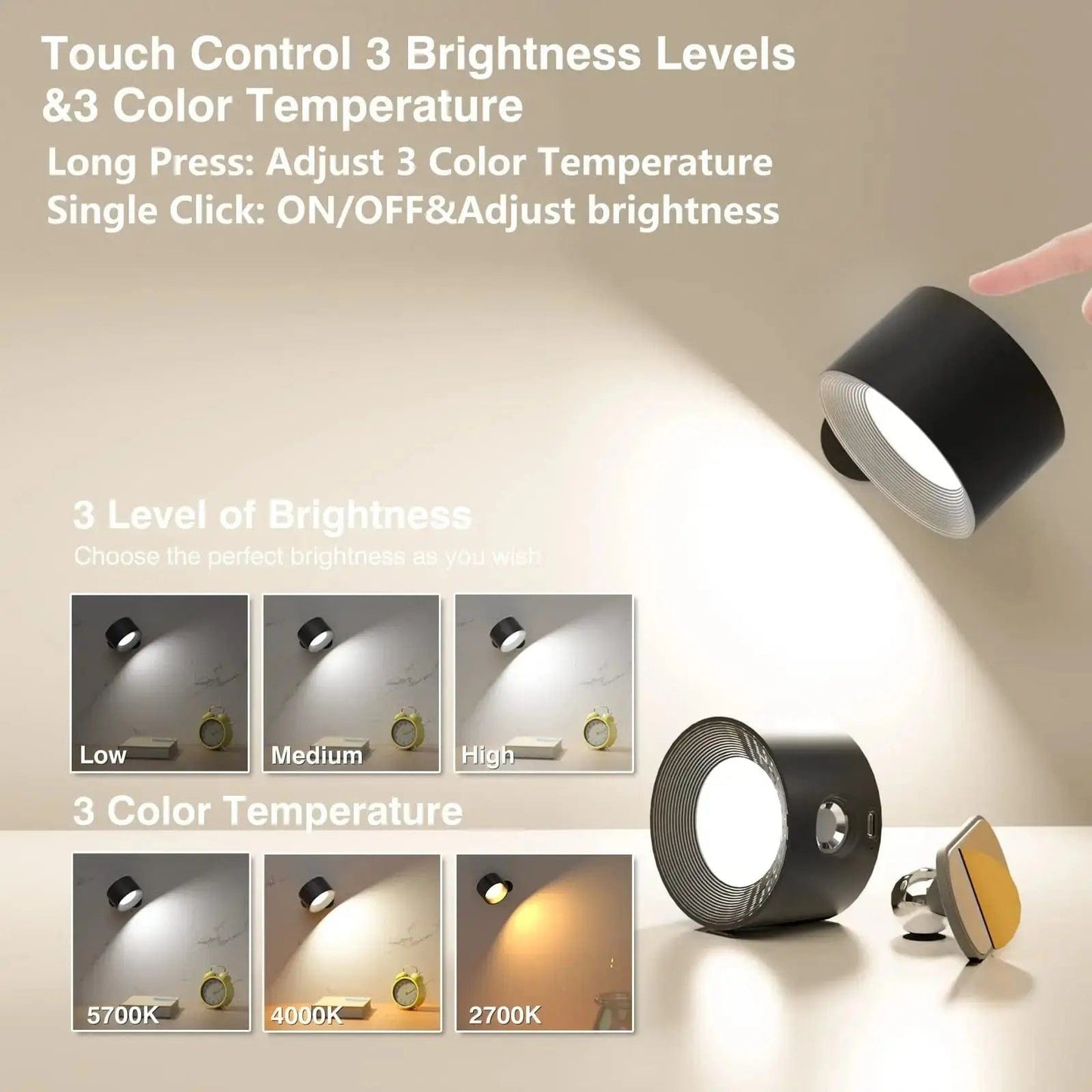 Skanto | Battery-Powered Wall Lamp | Rechargeable, 360° Adjustable & Wireless for Modern Interiors